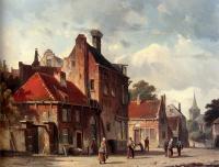 Eversen, Adrianus - View Of Town With Figures In A Sunlit Street